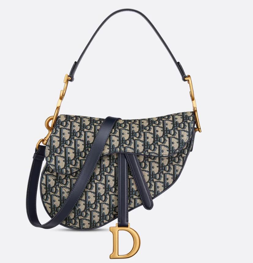 Saddle Bag Blue Dior Oblique Embroidery Size25cm 