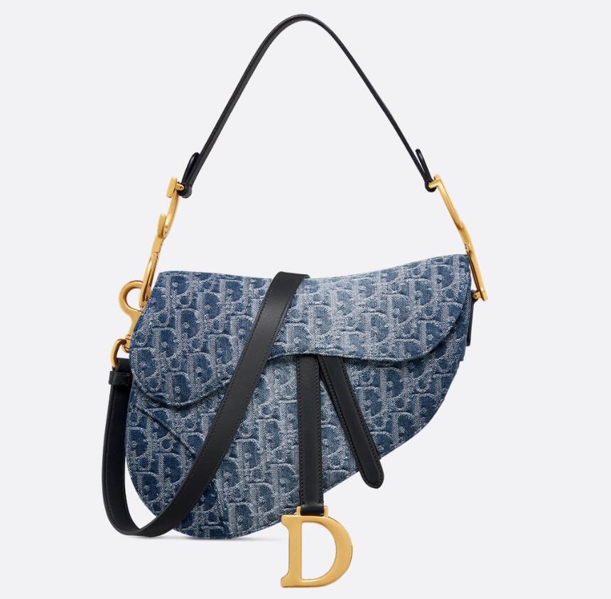 Saddle Bag with Strap Blue Denim Dior Oblique Jacquard Size 25.5*6.5*20cm