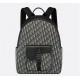 Saddle Zip Backpack Beige and Black Dior Oblique Jacquard with Black Grained Calfskin