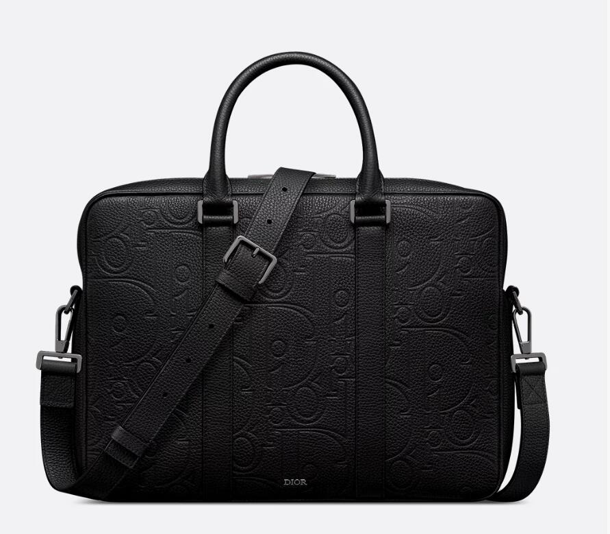 Zipped Briefcase Black Dior Gravity Leather and Black Grained Calfskin 37x28x6cm