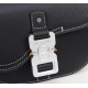 Small Saddle Messenger Bag with Flap Black Grained Calfskin 19.5 x 13 x 4.3cm