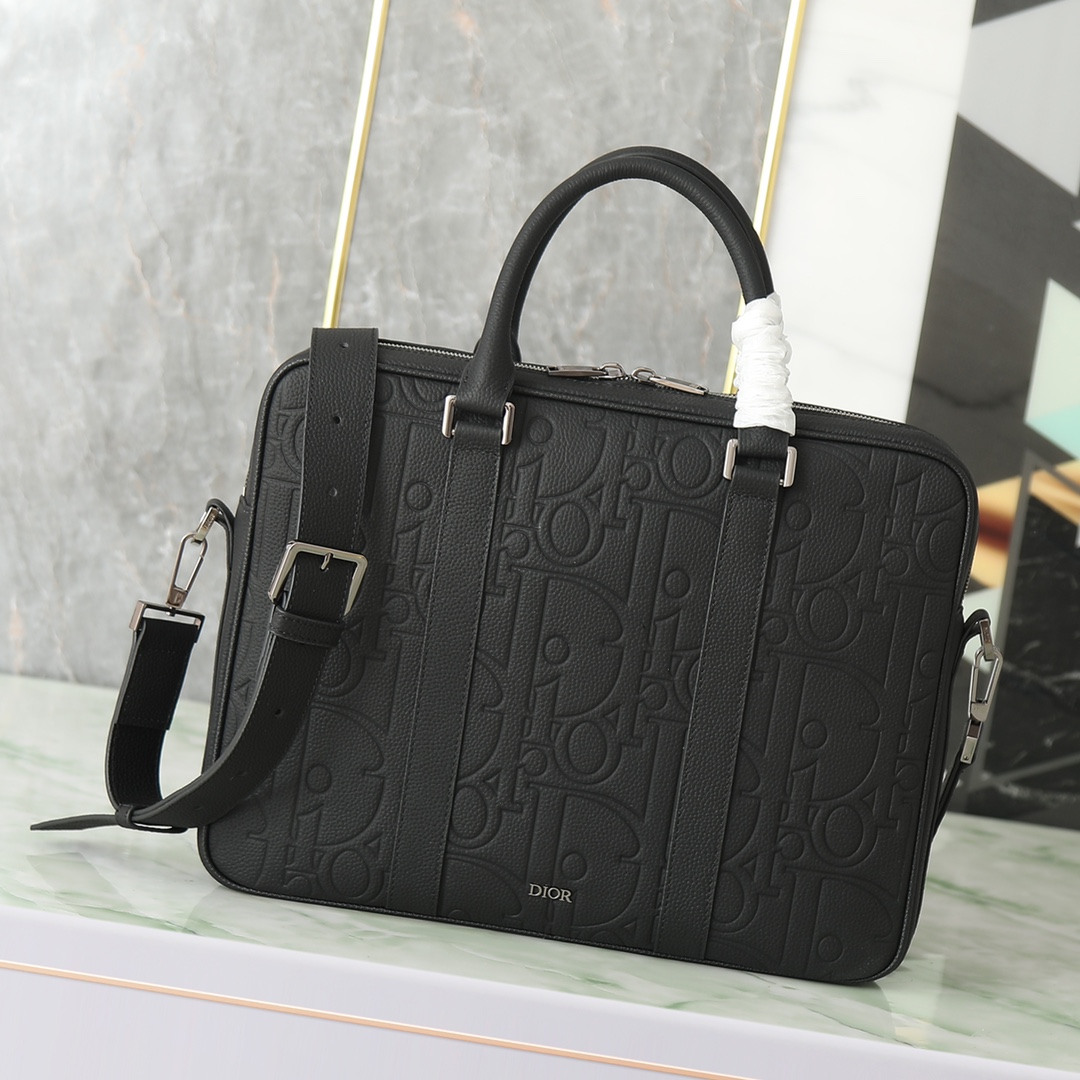 Zipped Briefcase Black Dior Gravity Leather and Black Grained Calfskin 37x28x6cm