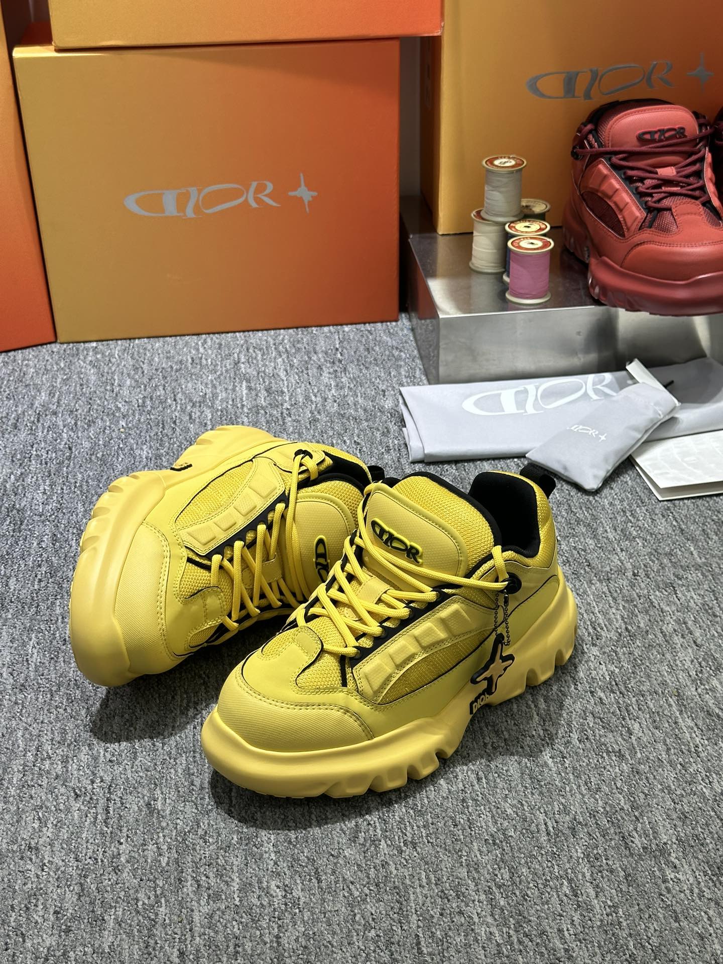 DIOR AND LEWIS HAMILTON Dior Snow Derby Shoe LIMITED AND NUMBERED EDITION Yellow Technical Mesh and Yellow Leather-Effect Technical Fabric