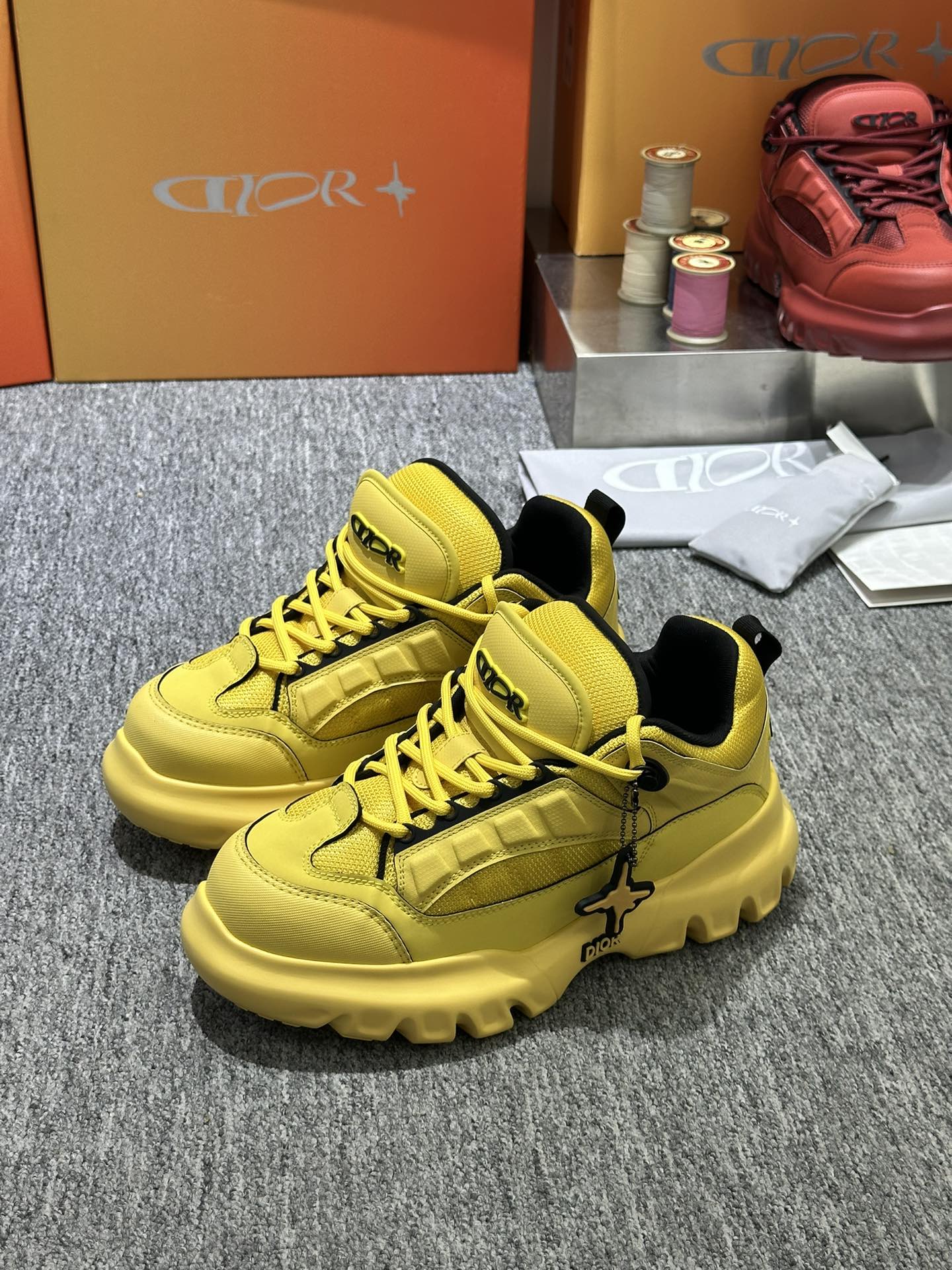 DIOR AND LEWIS HAMILTON Dior Snow Derby Shoe LIMITED AND NUMBERED EDITION Yellow Technical Mesh and Yellow Leather-Effect Technical Fabric