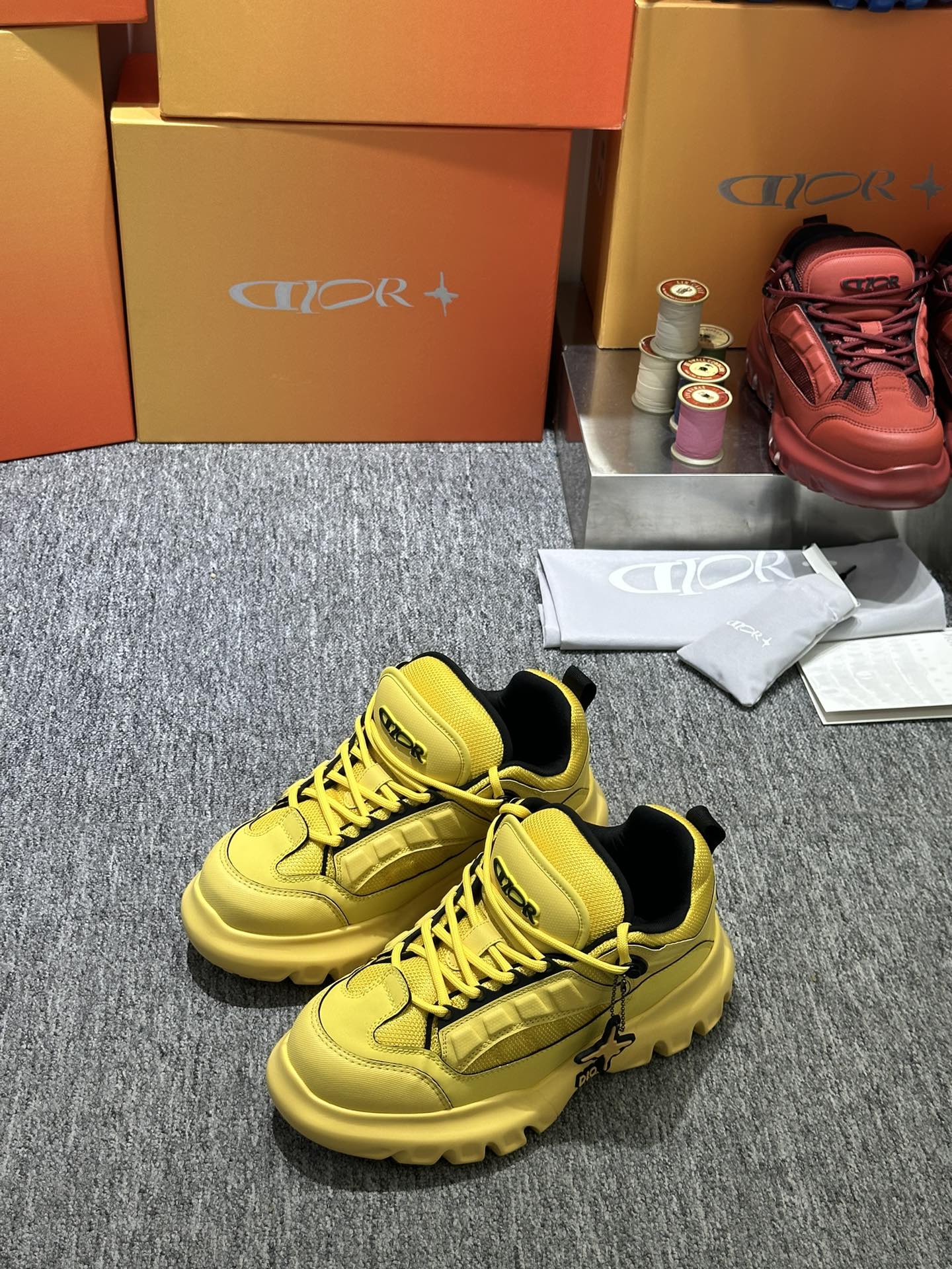 DIOR AND LEWIS HAMILTON Dior Snow Derby Shoe LIMITED AND NUMBERED EDITION Yellow Technical Mesh and Yellow Leather-Effect Technical Fabric