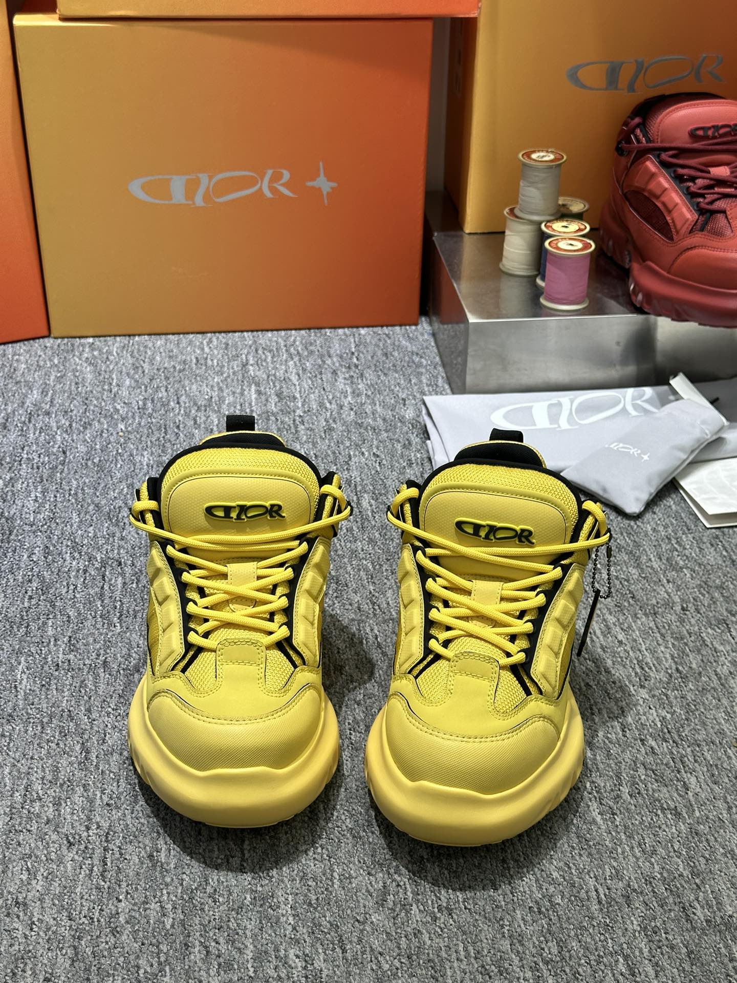 DIOR AND LEWIS HAMILTON Dior Snow Derby Shoe LIMITED AND NUMBERED EDITION Yellow Technical Mesh and Yellow Leather-Effect Technical Fabric