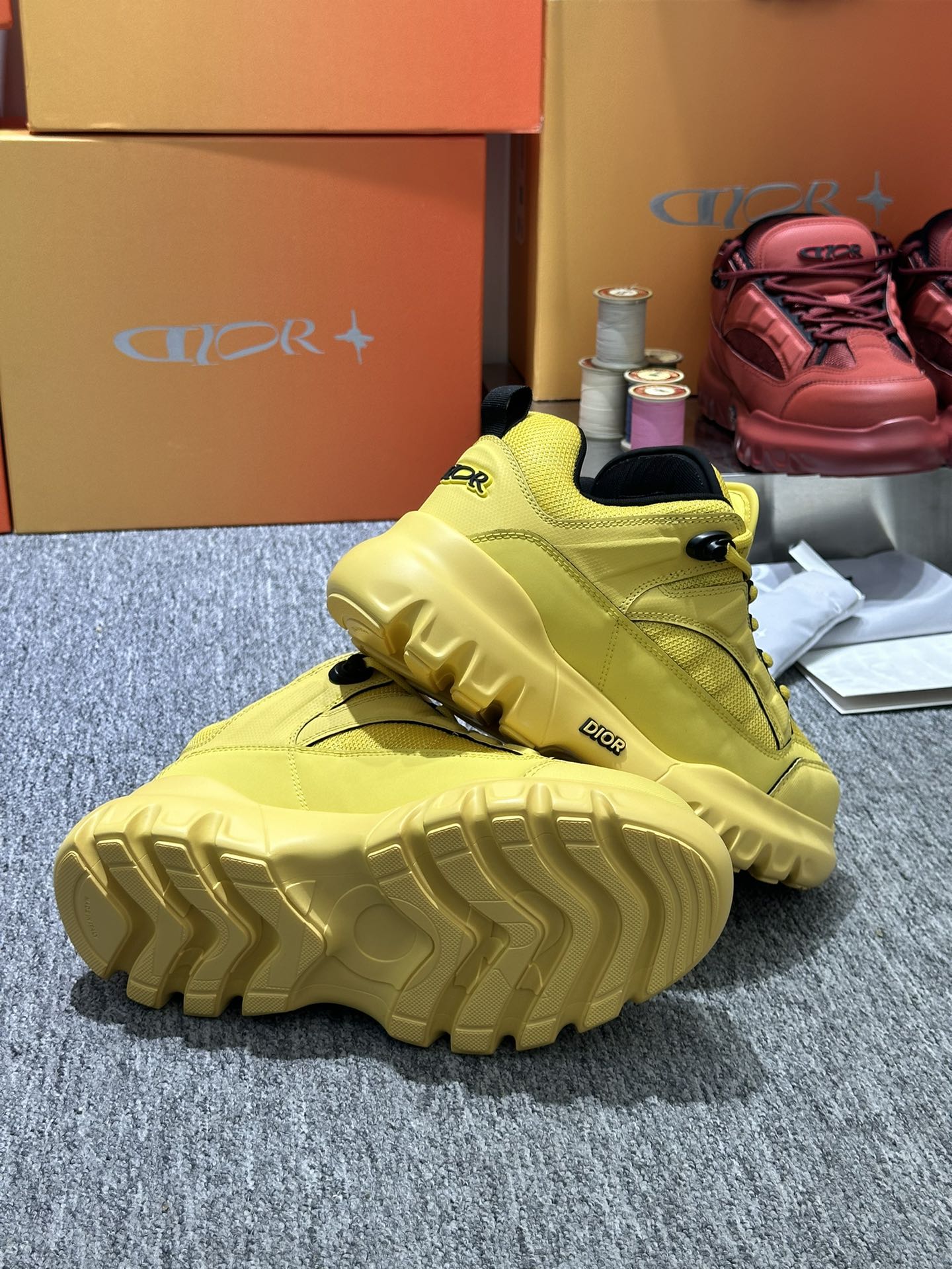 DIOR AND LEWIS HAMILTON Dior Snow Derby Shoe LIMITED AND NUMBERED EDITION Yellow Technical Mesh and Yellow Leather-Effect Technical Fabric