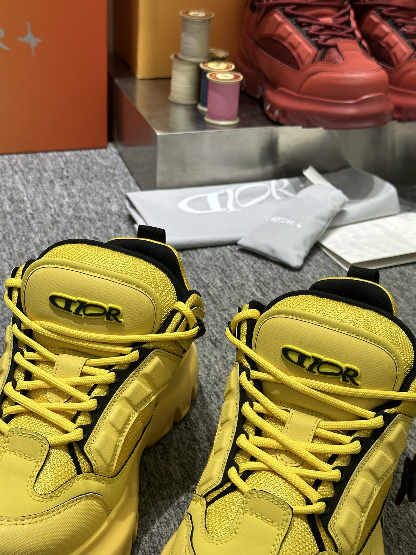 DIOR AND LEWIS HAMILTON Dior Snow Derby Shoe LIMITED AND NUMBERED EDITION Yellow Technical Mesh and Yellow Leather-Effect Technical Fabric