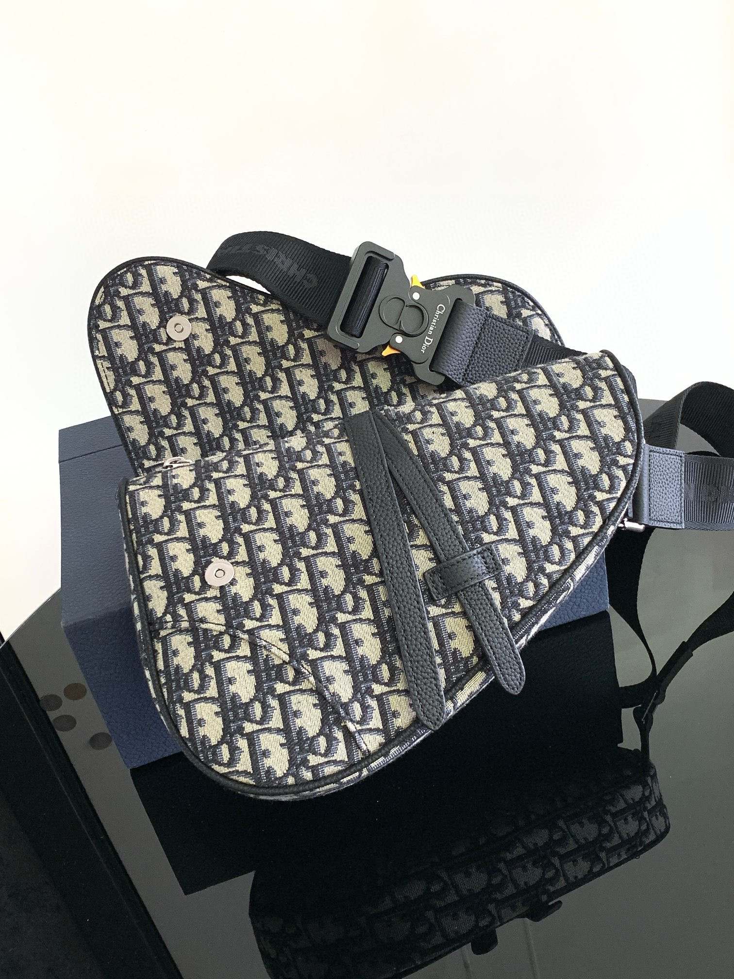 Saddle Bag Beige and Black Dior Oblique Jacquard