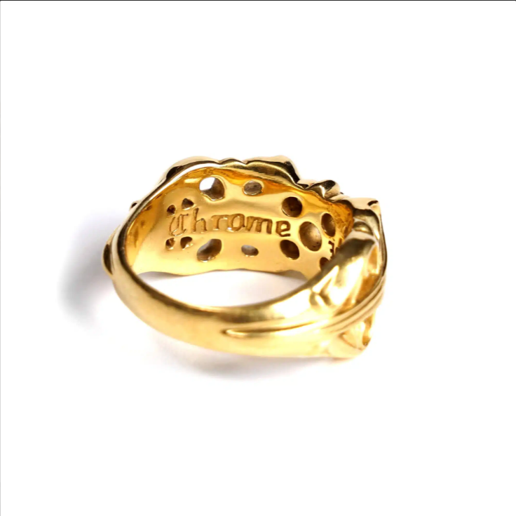 CHROME HEARTS 22K GOLD DOUBLE FLORAL RING WITH 5 DIAMONDS