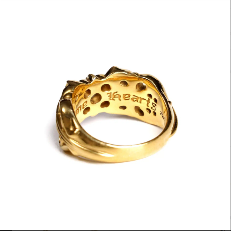 CHROME HEARTS 22K GOLD DOUBLE FLORAL RING WITH 5 DIAMONDS