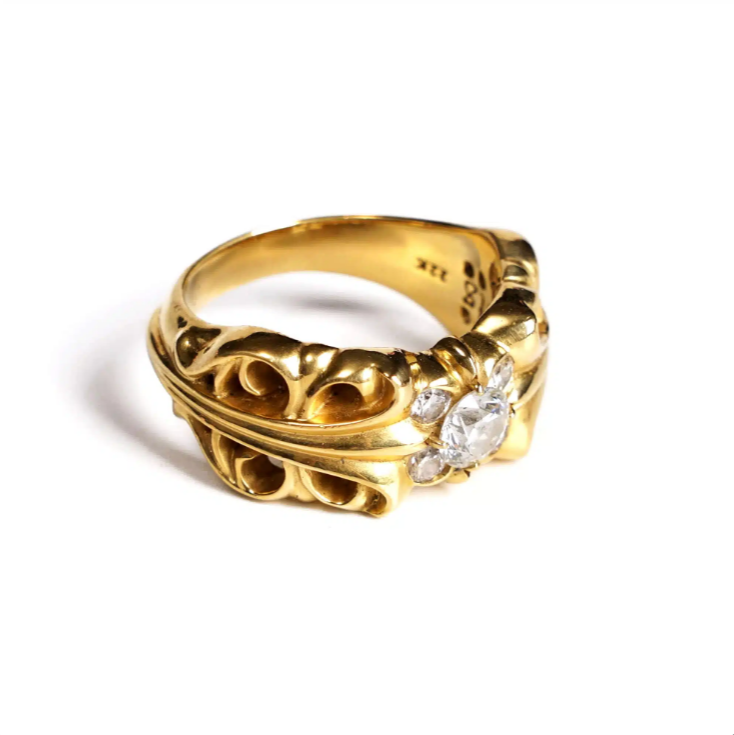 CHROME HEARTS 22K GOLD DOUBLE FLORAL RING WITH 5 DIAMONDS