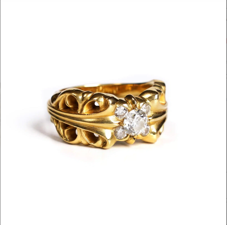 CHROME HEARTS 22K GOLD K&T RING WITH 5 DIAMONDS