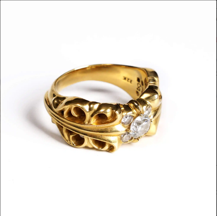 CHROME HEARTS 22K GOLD K&T RING WITH 5 DIAMONDS