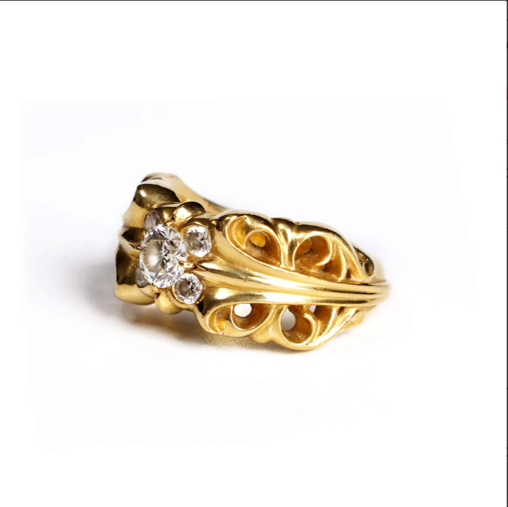 CHROME HEARTS 22K GOLD K&T RING WITH 5 DIAMONDS