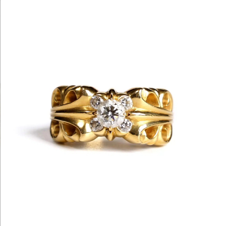 CHROME HEARTS 22K GOLD K&T RING WITH 5 DIAMONDS