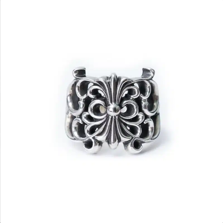 CHROME HEARTS BUTTERFLY FLORAL CROSS RING