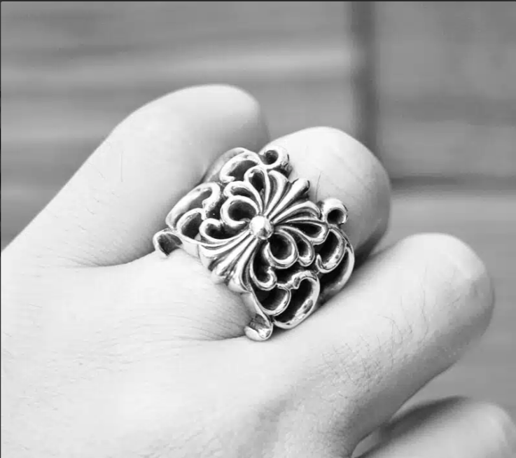 CHROME HEARTS BUTTERFLY FLORAL CROSS RING