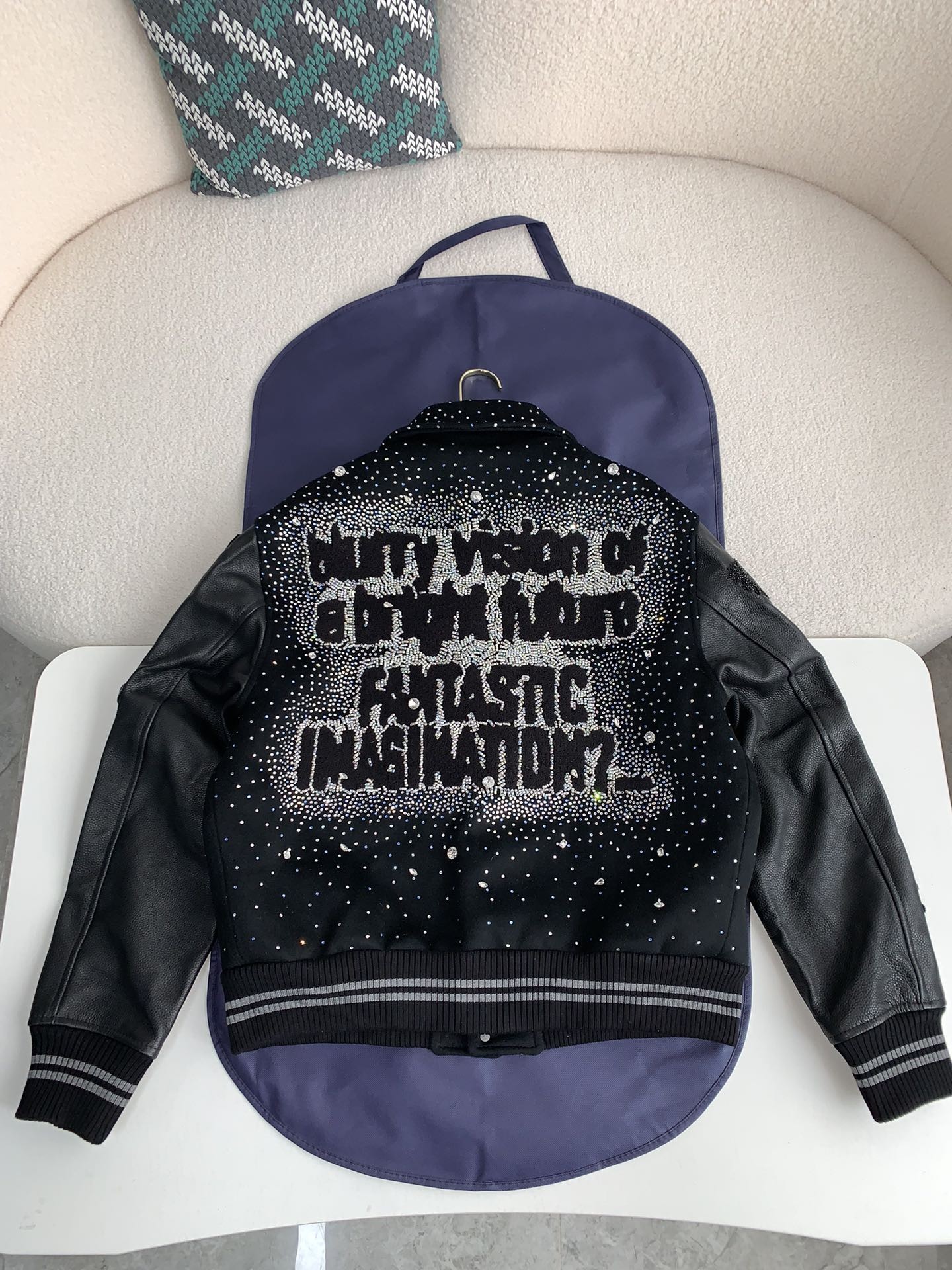 Louis Vuitton FW23 lettered beaded em broidered leather jacket