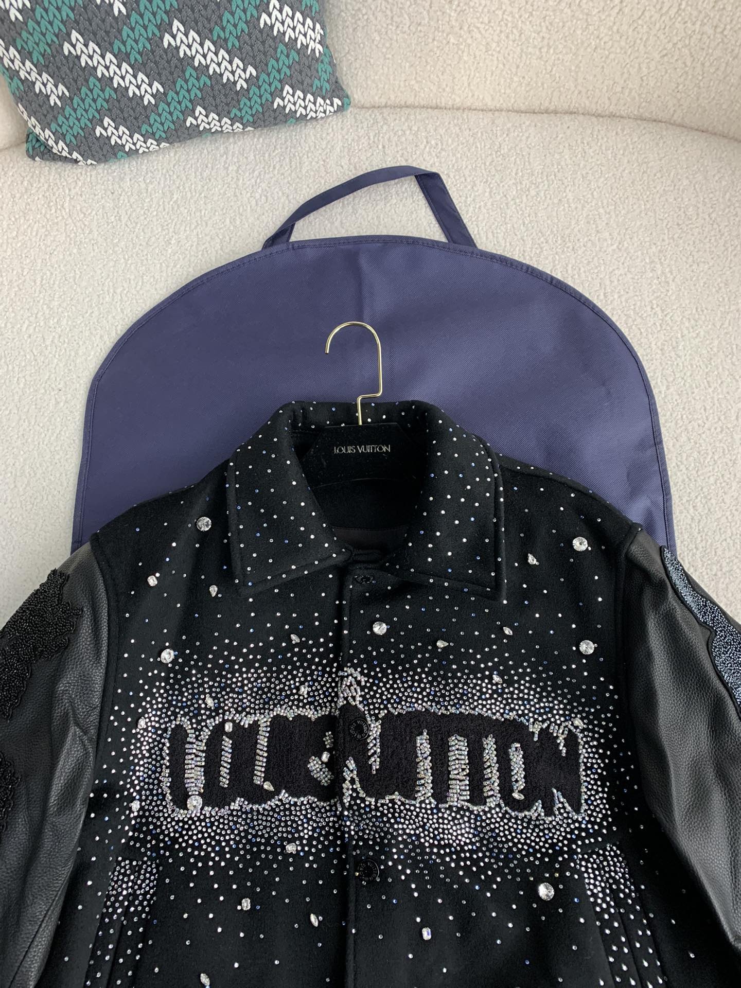 Louis Vuitton FW23 lettered beaded em broidered leather jacket