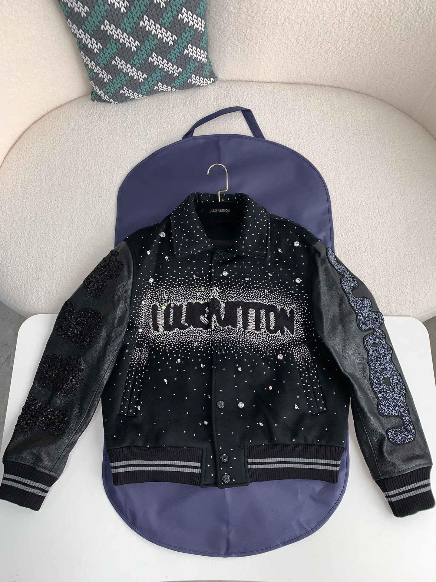 Louis Vuitton FW23 lettered beaded em broidered leather jacket