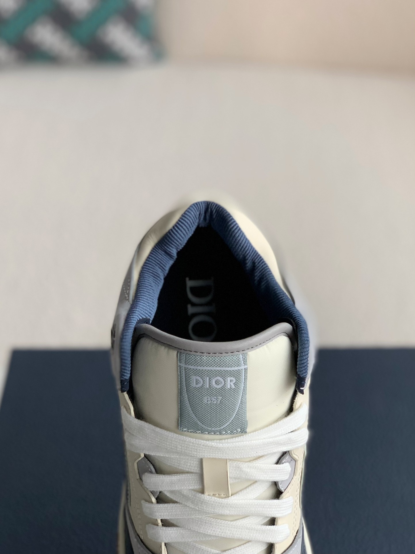 Dior  B57 Mid-Top Sneaker Black and White Smooth Calfskin with Beige and Black Dior Oblique Jacquard