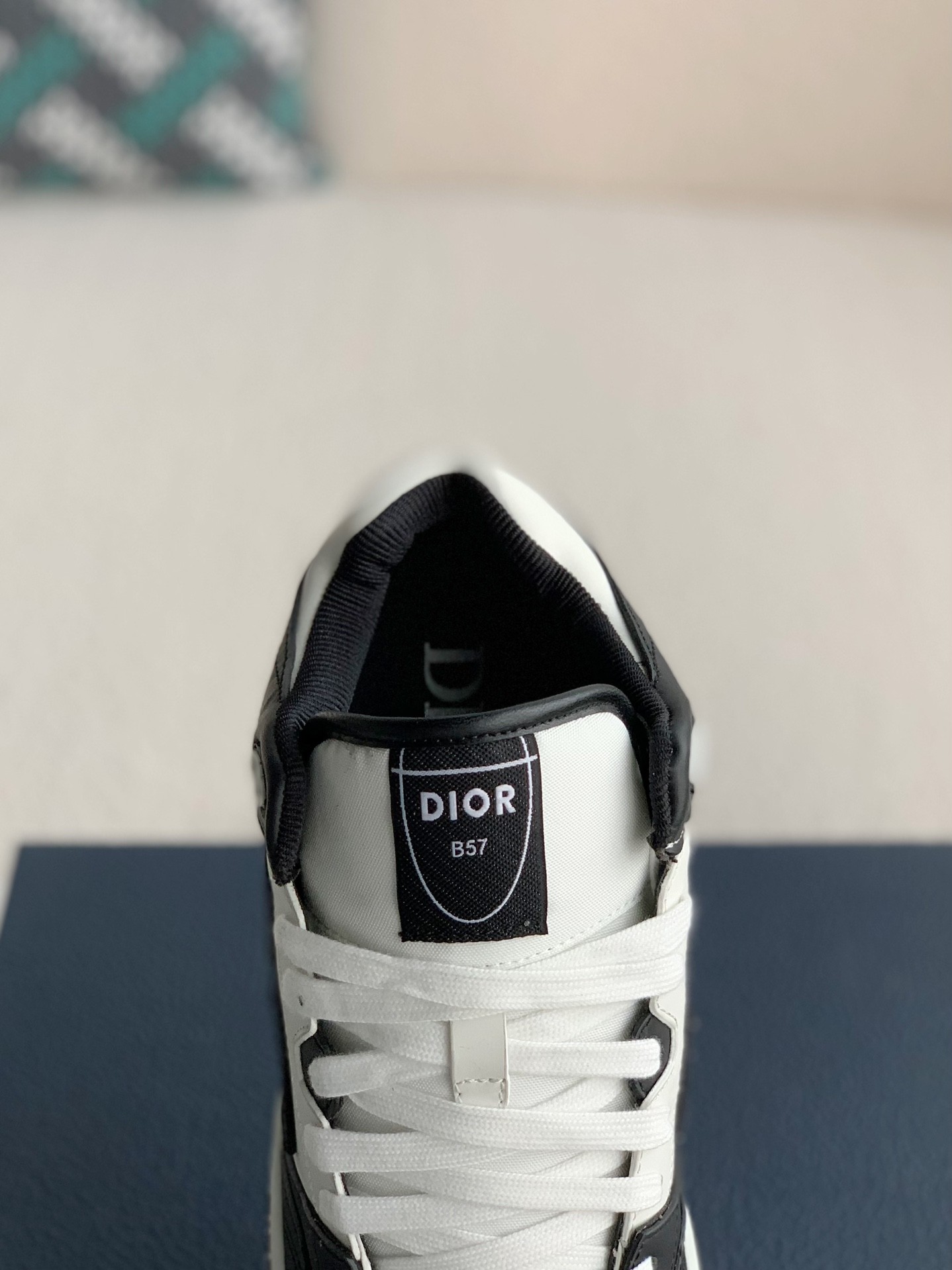 Dior B57 Mid-Top Sneaker Black and White Smooth Calfskin with Beige and Black Dior Oblique Jacquard