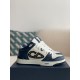 B57 Mid-Top Sneaker Navy Blue and White Smooth Calfskin with Beige and Black Dior Oblique Jacquard