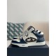 B57 Mid-Top Sneaker Navy Blue and White Smooth Calfskin with Beige and Black Dior Oblique Jacquard