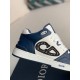 B57 Mid-Top Sneaker Navy Blue and White Smooth Calfskin with Beige and Black Dior Oblique Jacquard