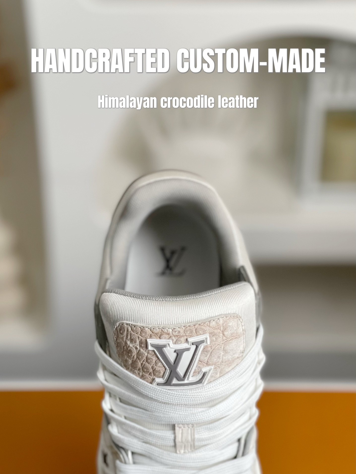 (Handmade Custom] Louis Vuitton Hi malayan Crocodile Leather Trainer Snea kers