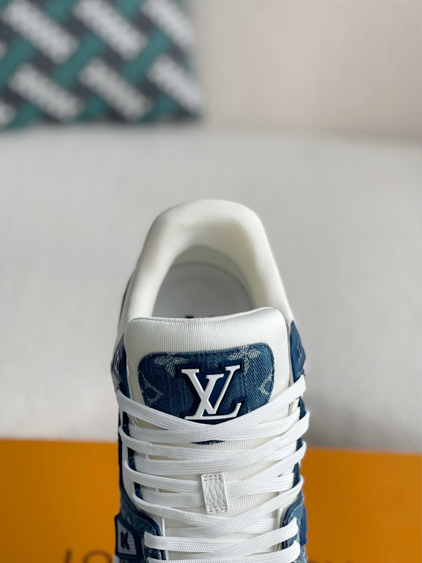 LOUIS VUITTON TRAINER 1A8FN8 Sneakers Louis Vuitton Blue/White Leather and Denim LV Trainer Sneakers