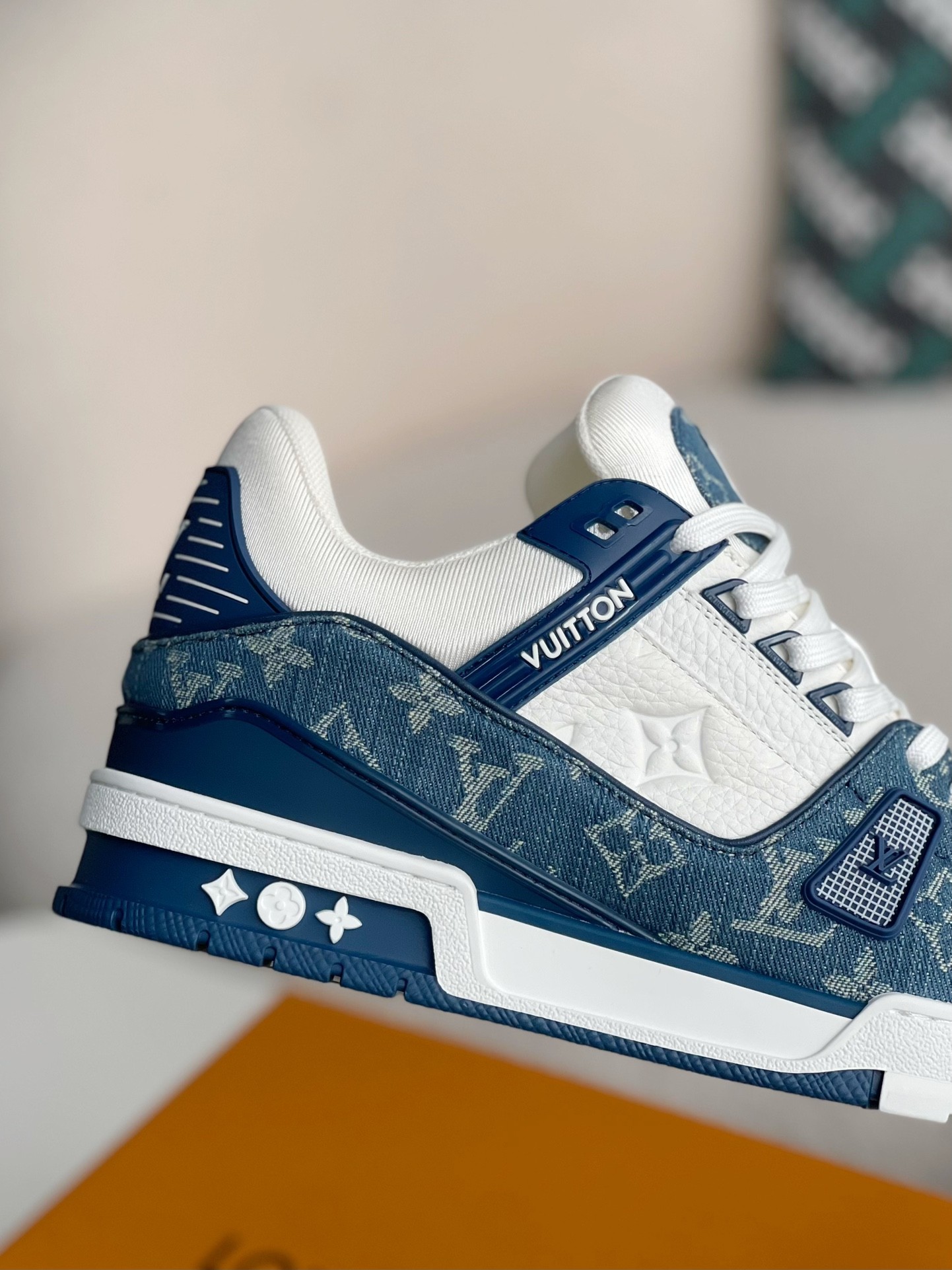 LOUIS VUITTON TRAINER 1A8FN8 Sneakers Louis Vuitton Blue/White Leather and Denim LV Trainer Sneakers