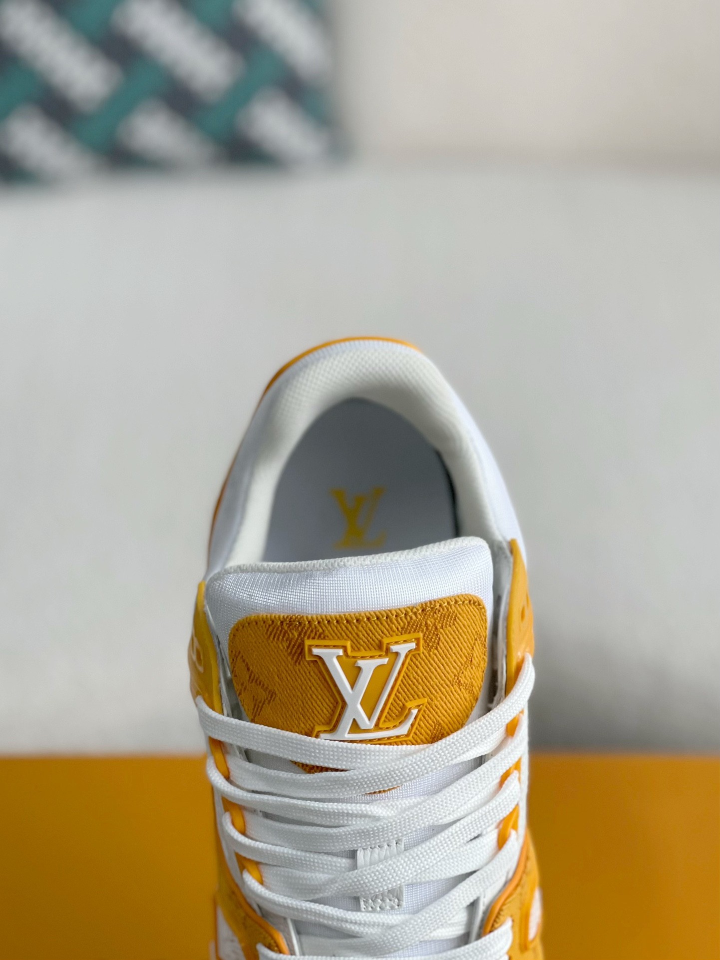 LOUIS VUITTON TRAINER 1A8FN8 Sneakers  Yellow /White  Leather and Denim LV Trainer Sneakers