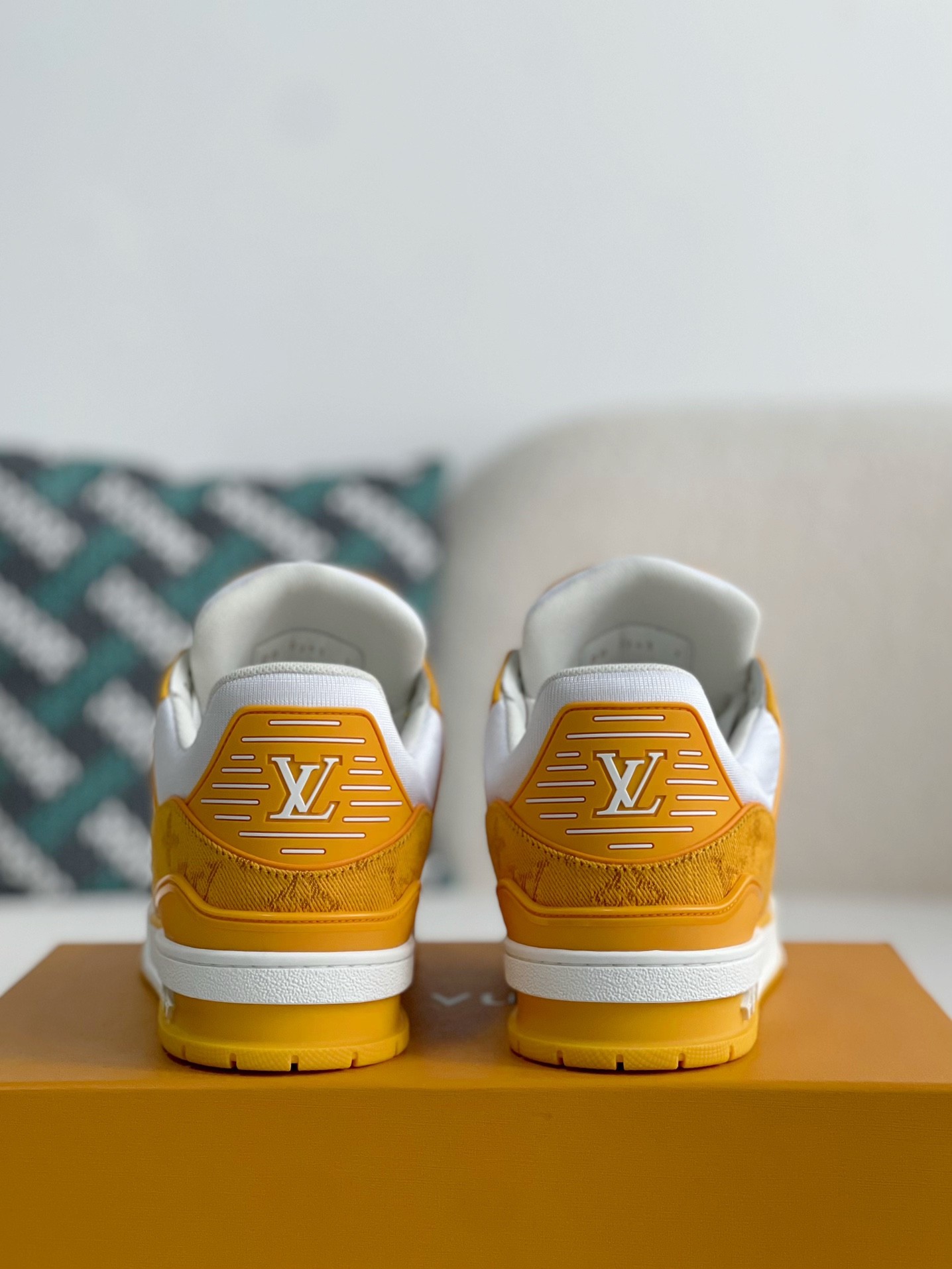 LOUIS VUITTON TRAINER 1A8FN8 Sneakers  Yellow /White  Leather and Denim LV Trainer Sneakers