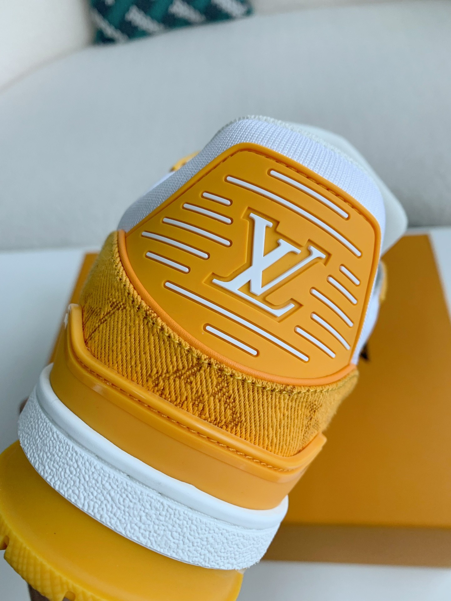 LOUIS VUITTON TRAINER 1A8FN8 Sneakers  Yellow /White  Leather and Denim LV Trainer Sneakers