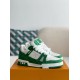 LOUIS VUITTON TRAINER 1A8FN8 Sneakers Green /White  Leather and Denim LV Trainer Sneakers