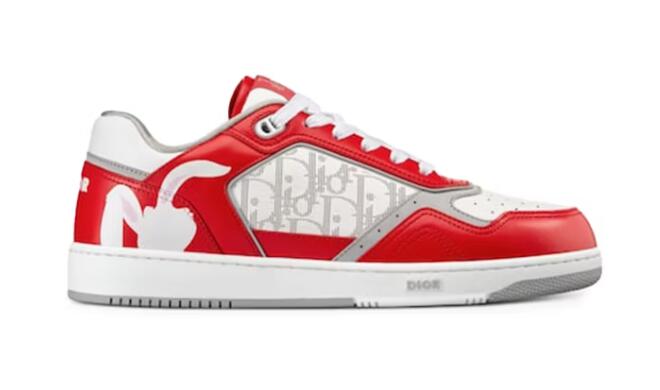 Dior B27 Low ERL Red and White Smooth Calfskin and White Dior Oblique Galaxy Leather with Rabbit Motif